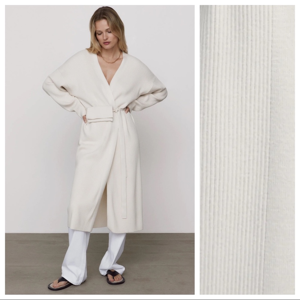 Zara Cream Long Wrap Coat with Belt